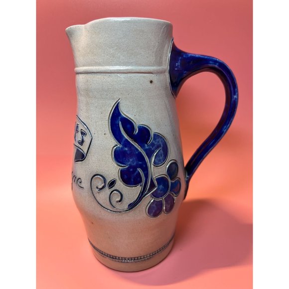 Belgium Gres De la Roche Salt Glazed Stoneware Pitcher Artist Signed Handmade - Picture 3 of 6